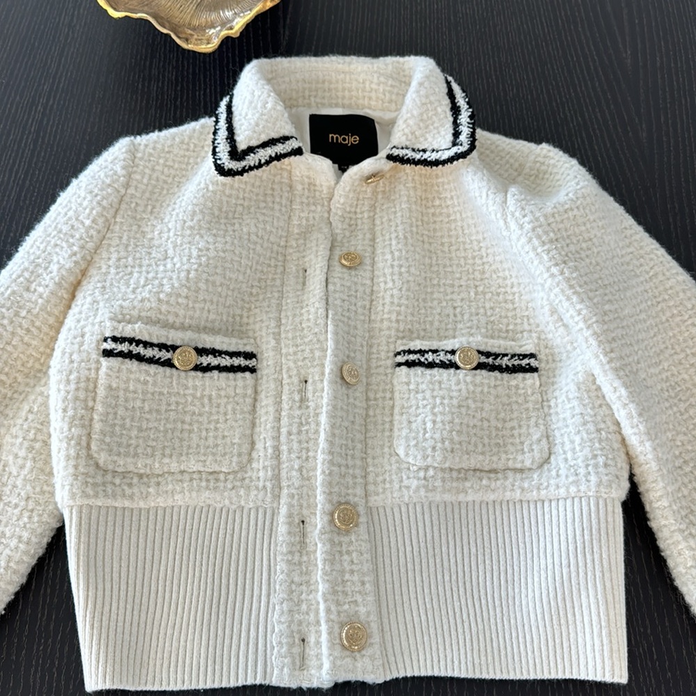 Maje white and black tweed jacket worn 2x